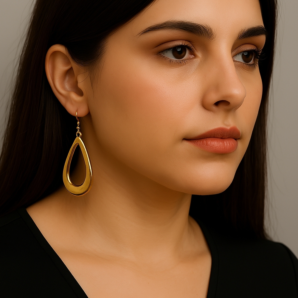 2/$30 Gold tone Melting Hoop Design Drop Earrings - Women's Fashion Jewelry